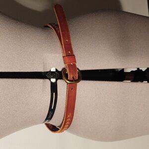 Brown Genuine Leather Thin Belt with Raised Design and Metal Rivets Sz S